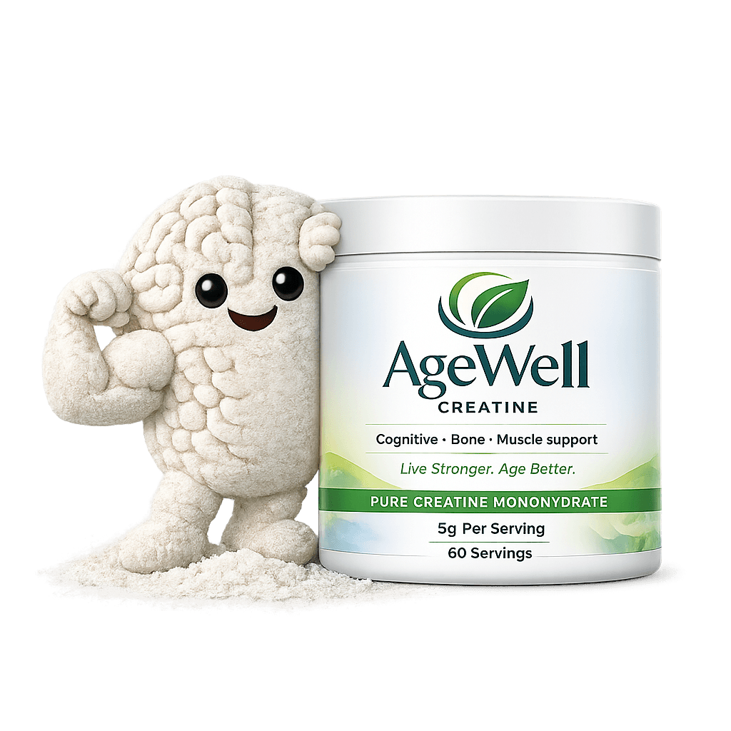 AgeWell Creatine mascot with product jar